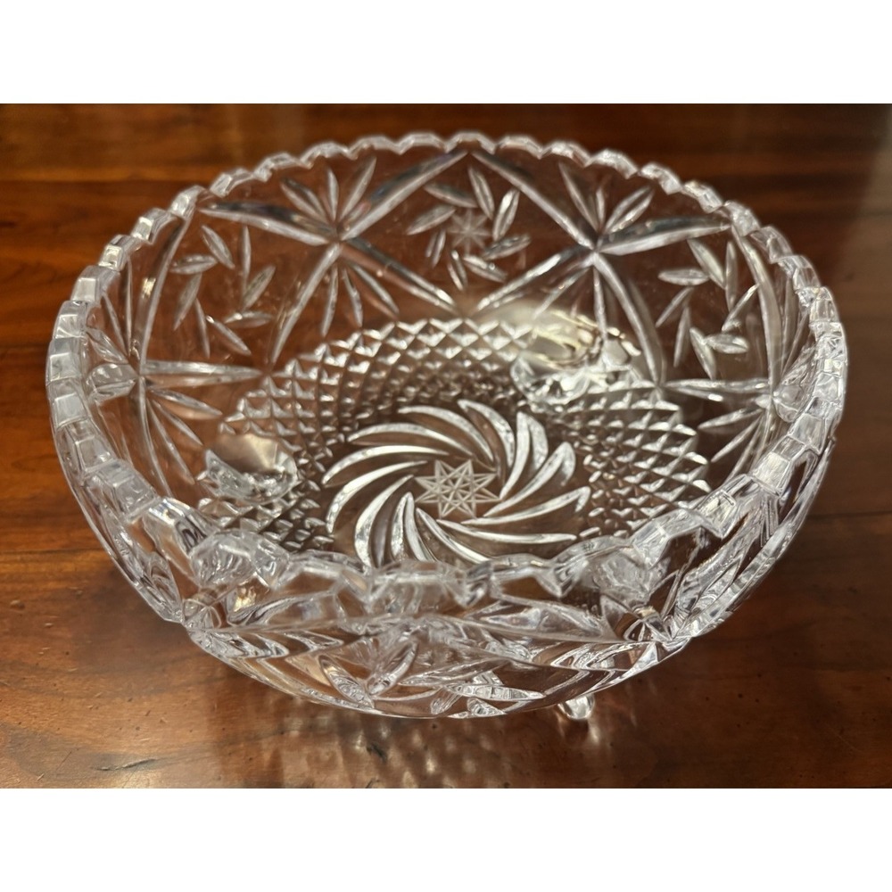 Pinwheel Star Cut 3 Toed 9" Pedastal Bowl by American Cut Hand Blown